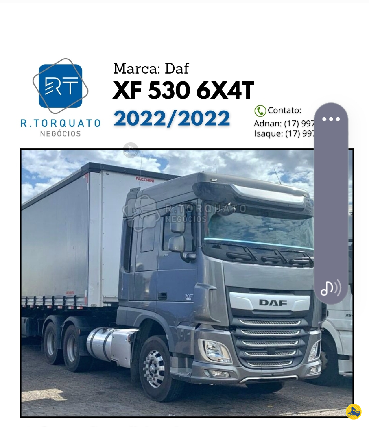 CAMINHAO DAF DAF XF FTT 530 Cavalo Mecânico Cavalo 6x4 R.Torquato Negócios São José do Rio Preto SÃO PAULO SP