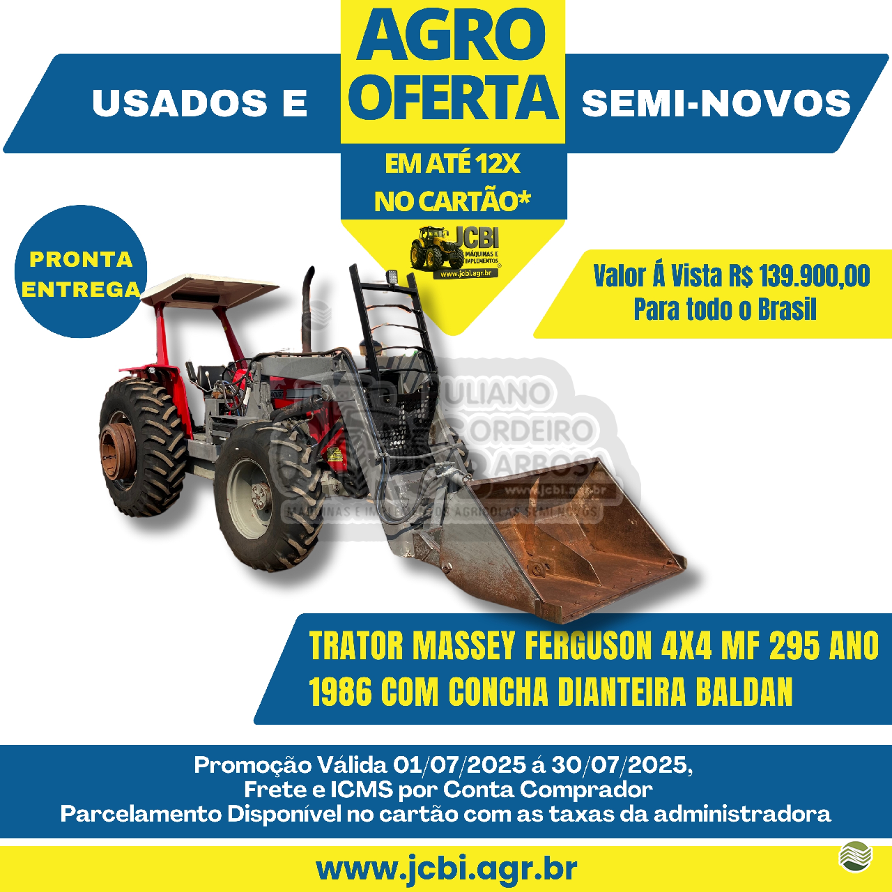 TRATOR MASSEY FERGUSON MF 295 Tração 4x4 JCBi Máquinas e Implementos Agrícolas MARACAJU MATO GROSSO DO SUL MS