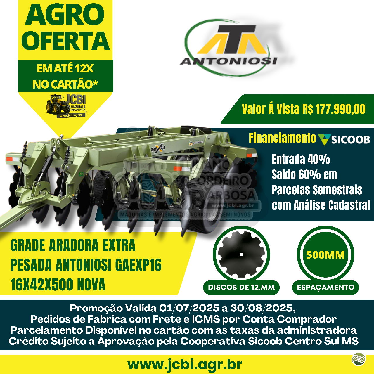 IMPLEMENTOS AGRICOLAS GRADE ARADORA ARADORA 16 DISCOS JCBi Máquinas e Implementos Agrícolas MARACAJU MATO GROSSO DO SUL MS