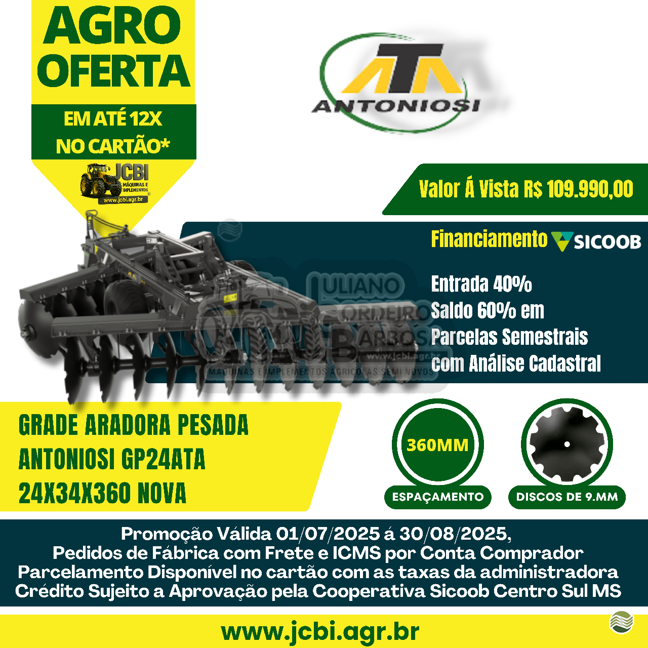 IMPLEMENTOS AGRICOLAS GRADE ARADORA ARADORA 24 DISCOS JCBi Máquinas e Implementos Agrícolas MARACAJU MATO GROSSO DO SUL MS