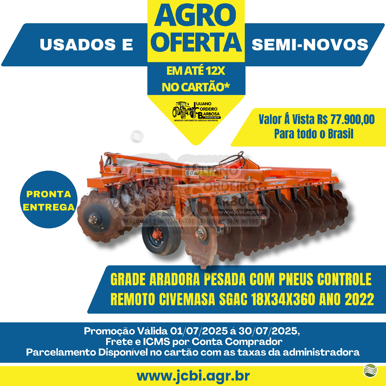 IMPLEMENTOS AGRICOLAS GRADE ARADORA ARADORA 18 DISCOS JCBi Máquinas e Implementos Agrícolas MARACAJU MATO GROSSO DO SUL MS