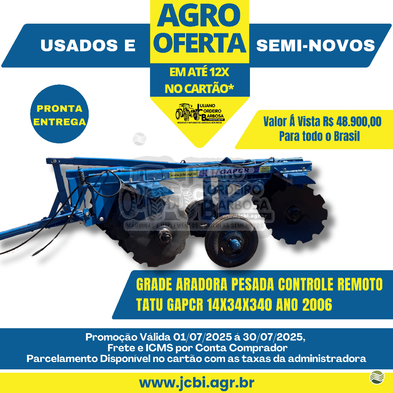 IMPLEMENTOS AGRICOLAS GRADE ARADORA ARADORA 14 DISCOS JCBi Máquinas e Implementos Agrícolas MARACAJU MATO GROSSO DO SUL MS