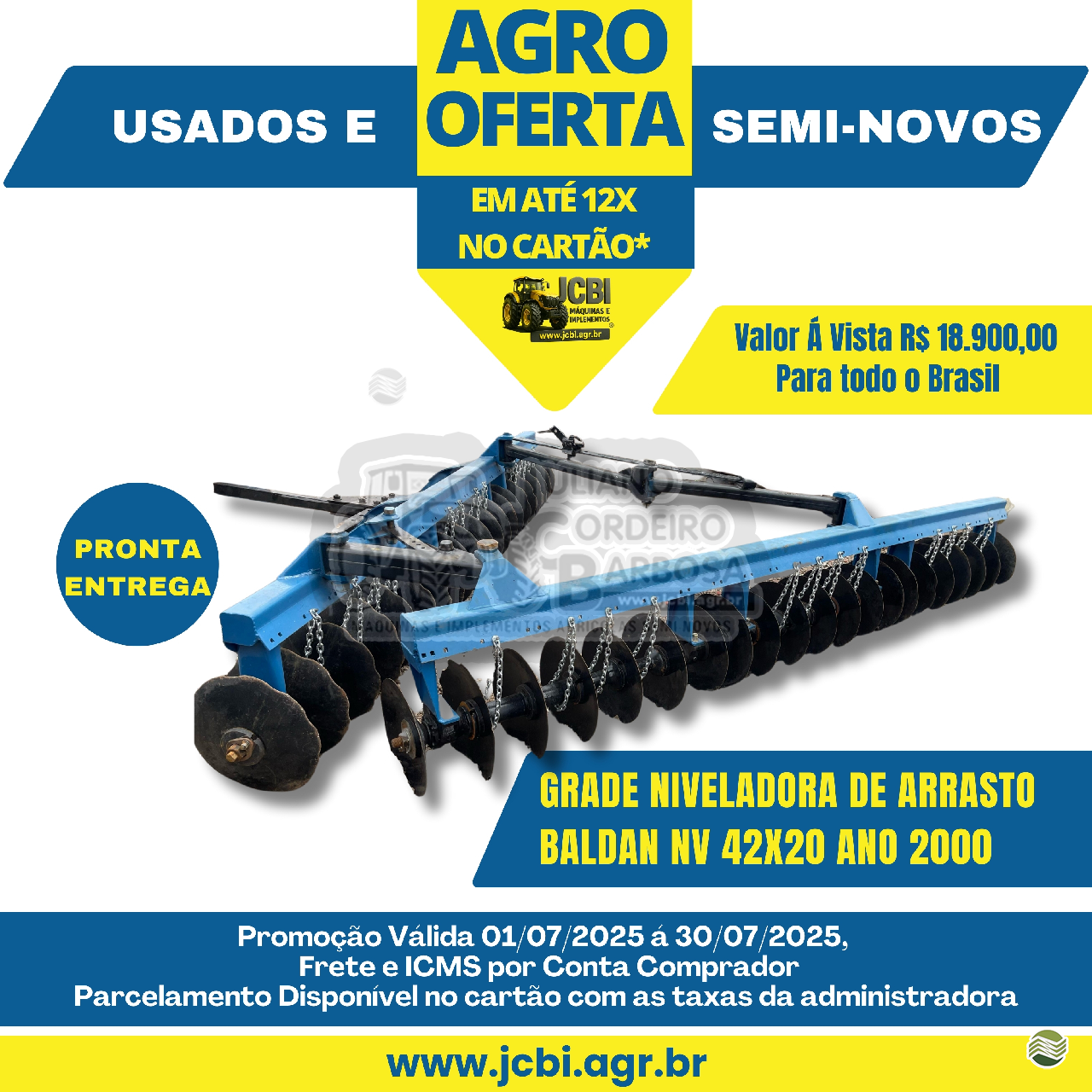 IMPLEMENTOS AGRICOLAS GRADE NIVELADORA NIVELADORA 42 DISCOS JCBi Máquinas e Implementos Agrícolas MARACAJU MATO GROSSO DO SUL MS