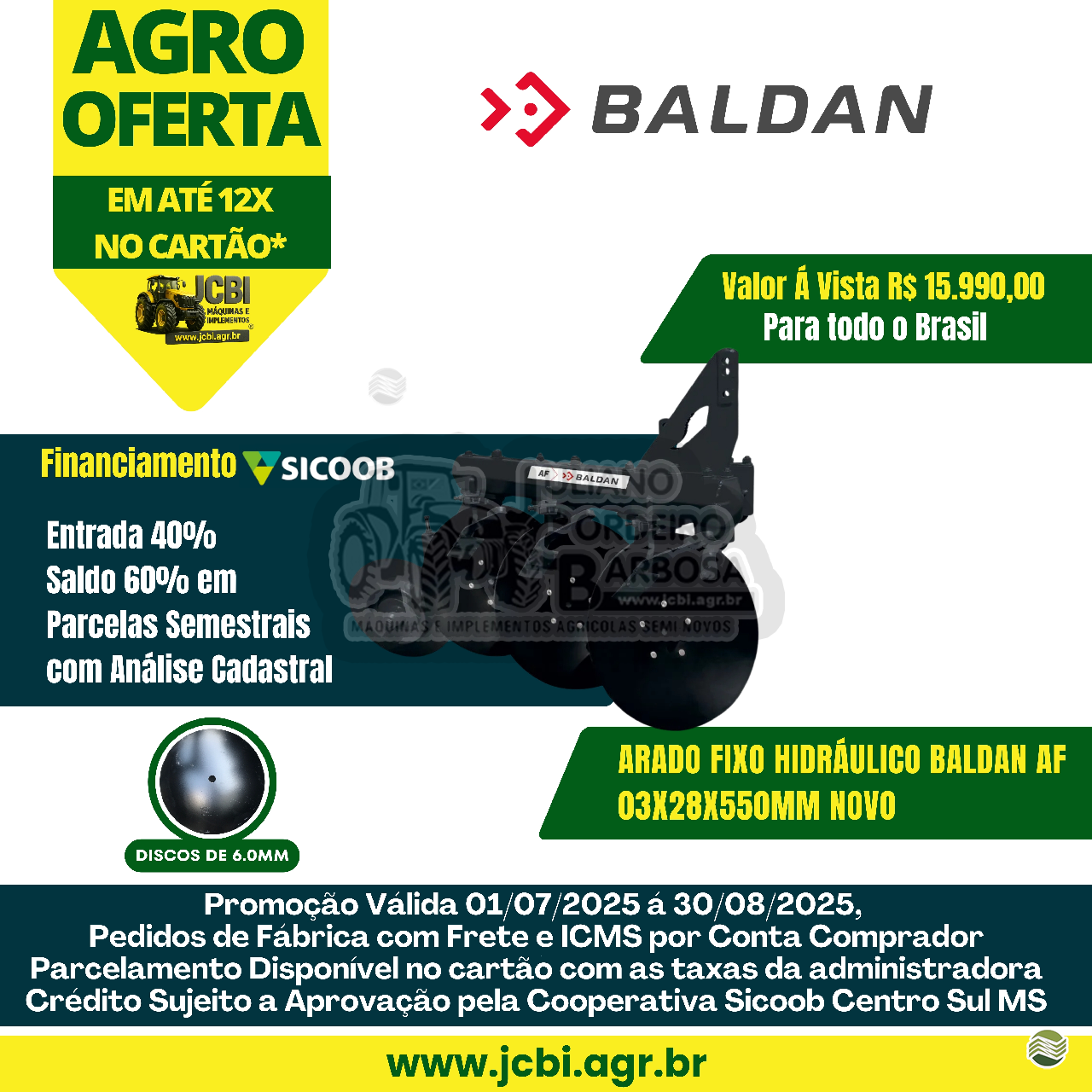IMPLEMENTOS AGRICOLAS ARADO 3 DISCOS FIXO JCBi Máquinas e Implementos Agrícolas MARACAJU MATO GROSSO DO SUL MS