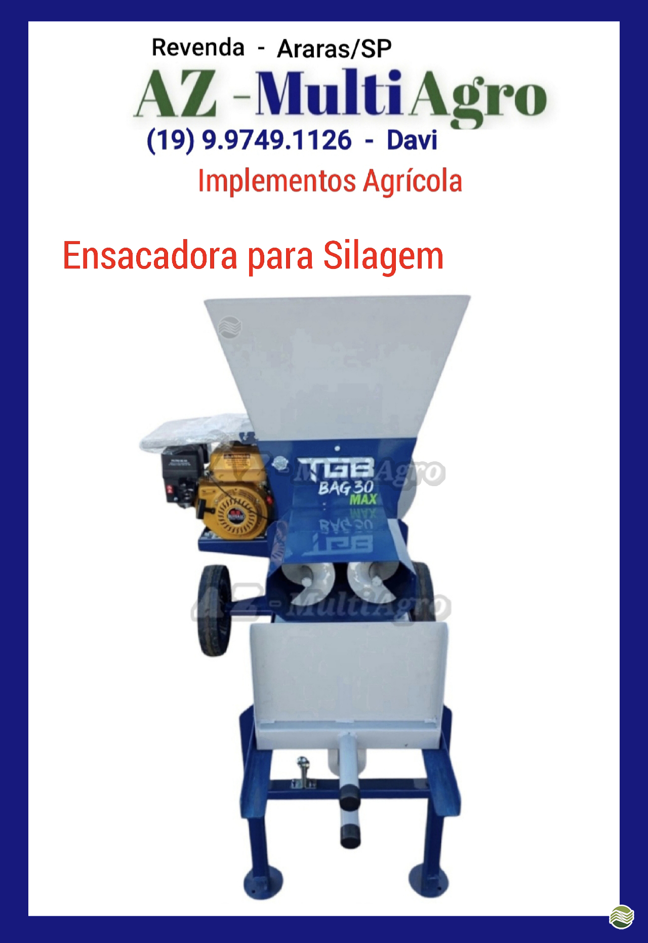 EQUIPAMENTOS ENSACADORA DE SILAGEM 30 KG AZ Multiagro Tratores Impls. Peças e Pneus ARARAS SÃO PAULO SP