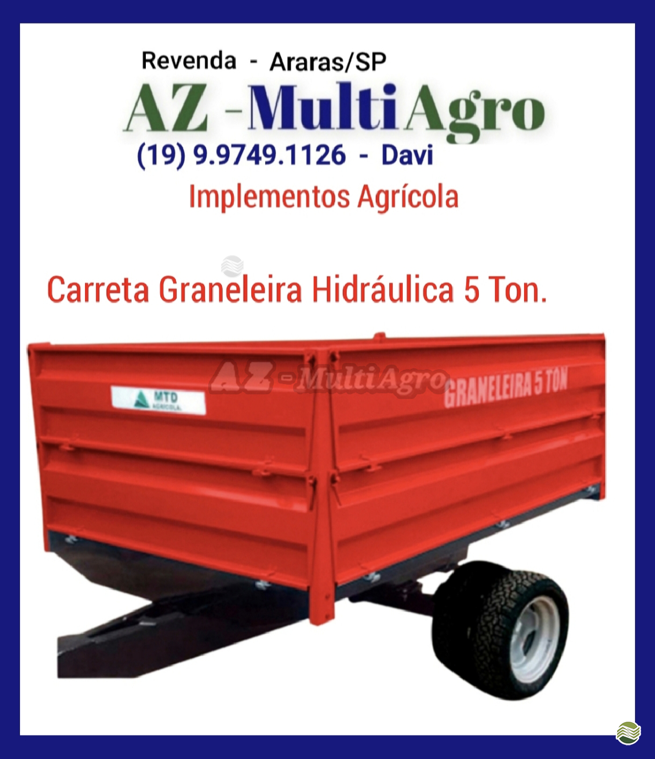 IMPLEMENTOS AGRICOLAS CARRETA AGRÍCOLA CARRETA HIDRAULICA AZ Multiagro Tratores Impls. Peças e Pneus ARARAS SÃO PAULO SP