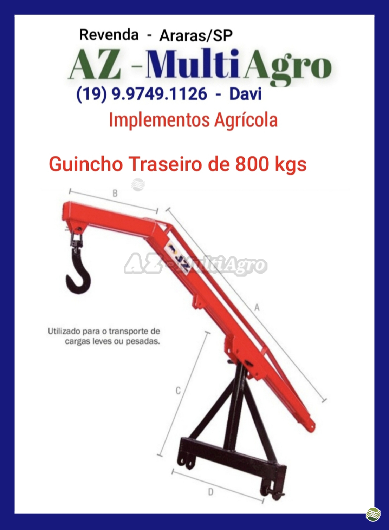 IMPLEMENTOS AGRICOLAS GUINCHO GUINCHO 800 Kg AZ Multiagro Tratores Impls. Peças e Pneus ARARAS SÃO PAULO SP