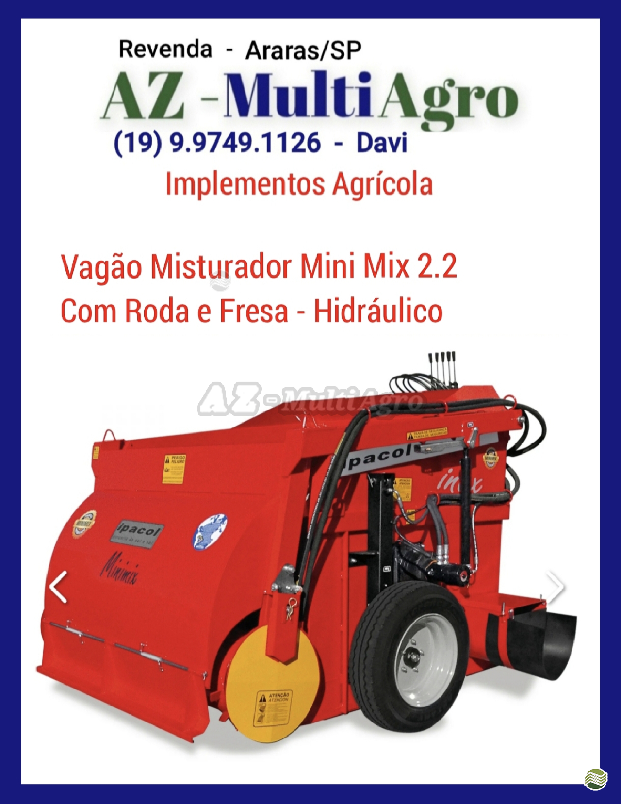 IMPLEMENTOS AGRICOLAS VAGAO FORRAGEIRO VAGÃO MISTURADOR AUTOCARREGÁVEL AZ Multiagro Tratores Impls. Peças e Pneus ARARAS SÃO PAULO SP